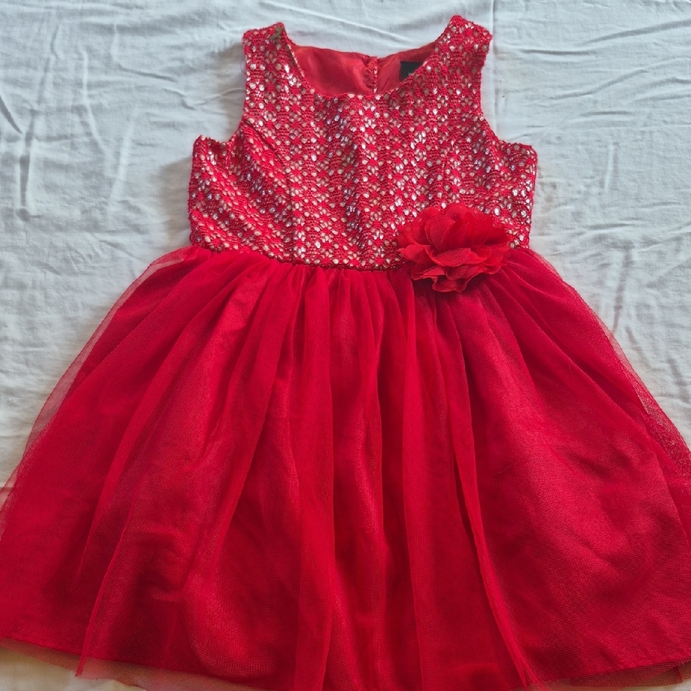 Holiday Editions Red Kids Dress with Floral Detail